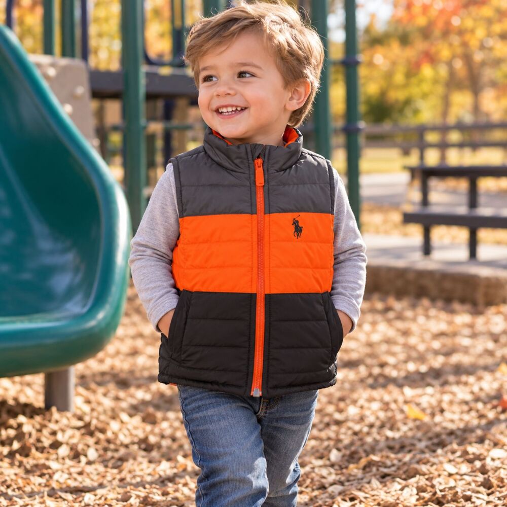 Toddler Puffer Vest 2T Orange Gray Black Colorblock Quilted U.S. Polo Assn